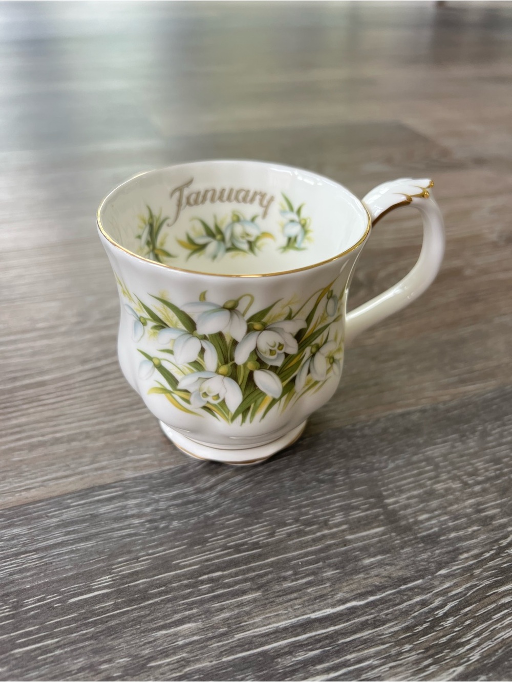 Royal Albert January Snowdrop Bone China Teacup - White, Green, Gold